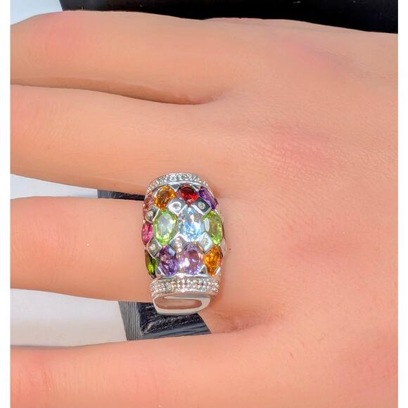 Vintage Stauer Rainbow Tourmaline Diamond 925 Sterling Silver Ring Size 7 - Picture 1 of 9